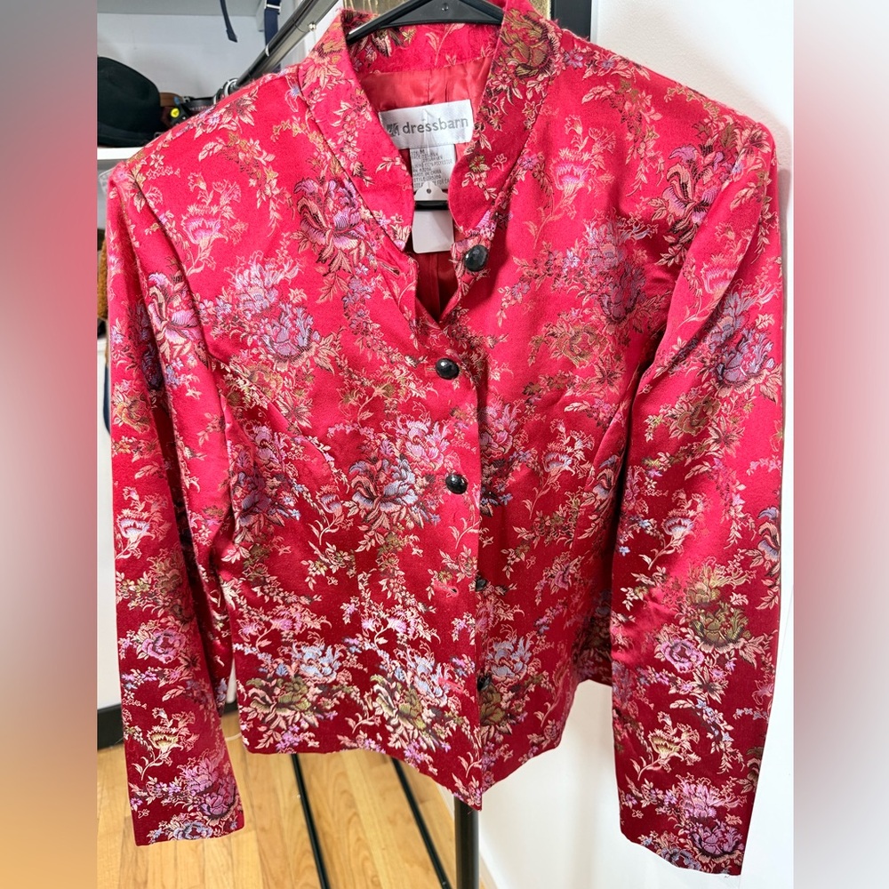 Dressbarn Women's Vibrant Red Floral Blazer
